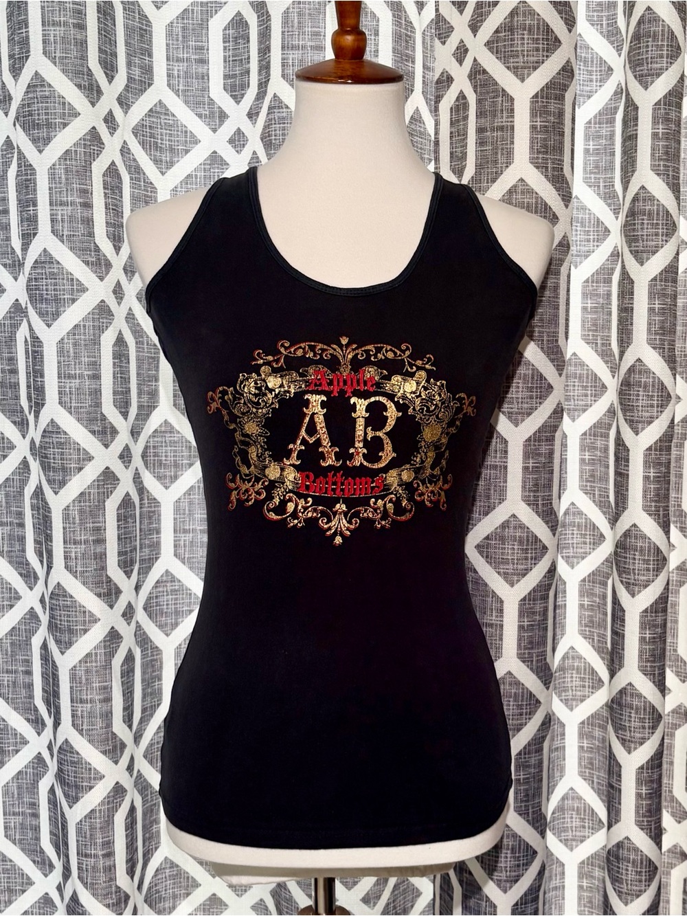 Apple Bottoms Black Racerback Tank with Gold and Red Graphic vintage Y2K